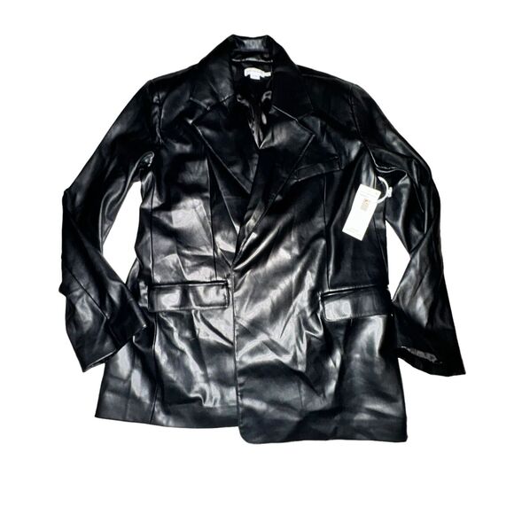 Good American Faux Leather Jacket Women's Size L/XL Black Open Front Pockets NWT - Picture 1 of 9